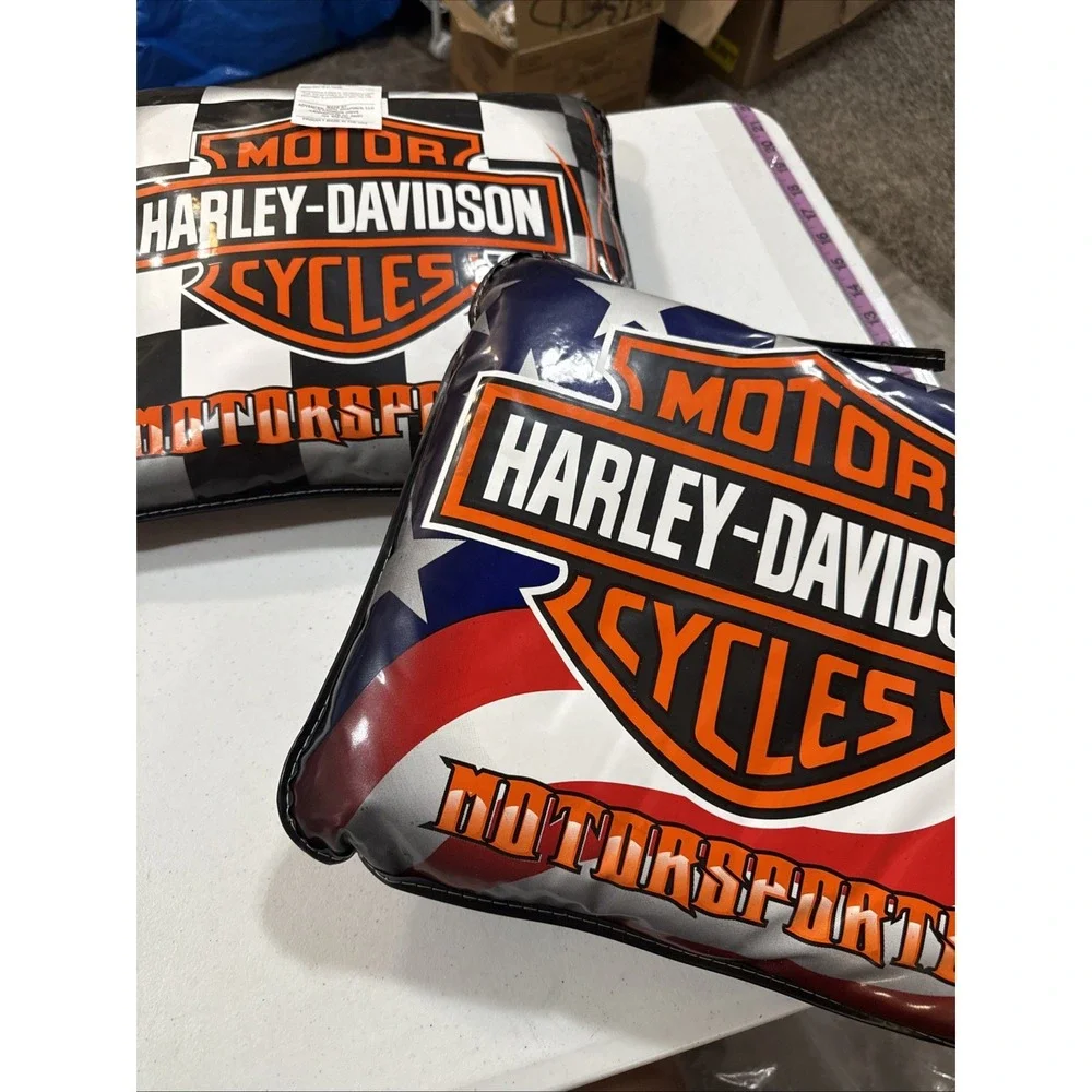 HARLEY DAVIDSON Motorcycle Vintage Vinyl Stadium/Throw Pillow 2006 Set 2 14x13in